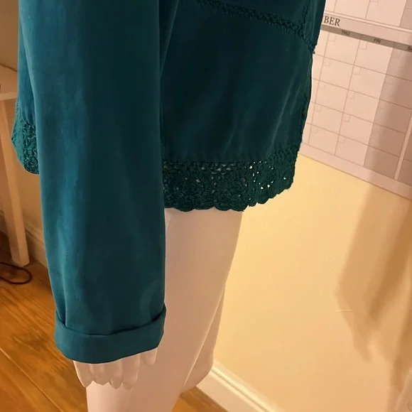 Vintage Koret Blazer Womens Blue Patchwork Crochet Retro 80s 90s Jacket L - Picture 7 of 8